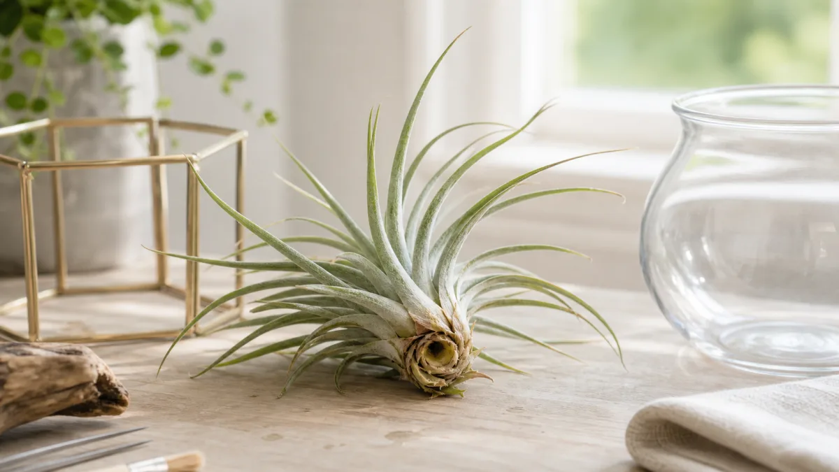 Air plant base shown in an open dry setup for rot inspection