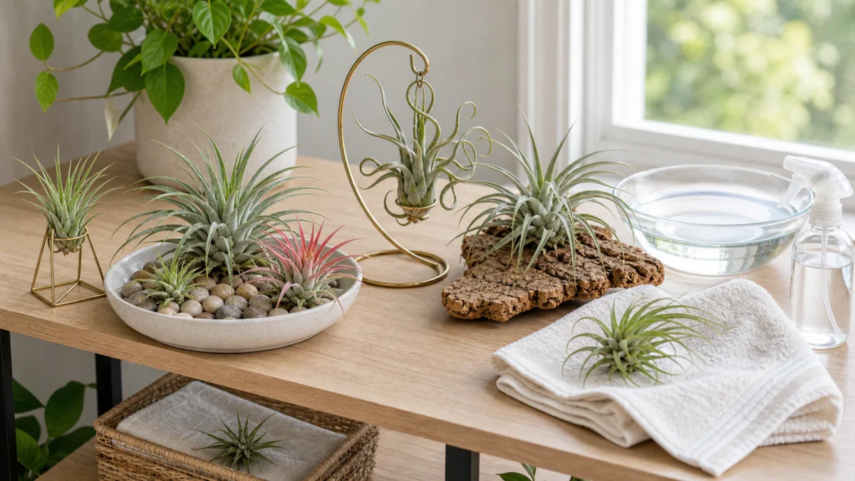 Air plants in a bright dry indoor room away from vents