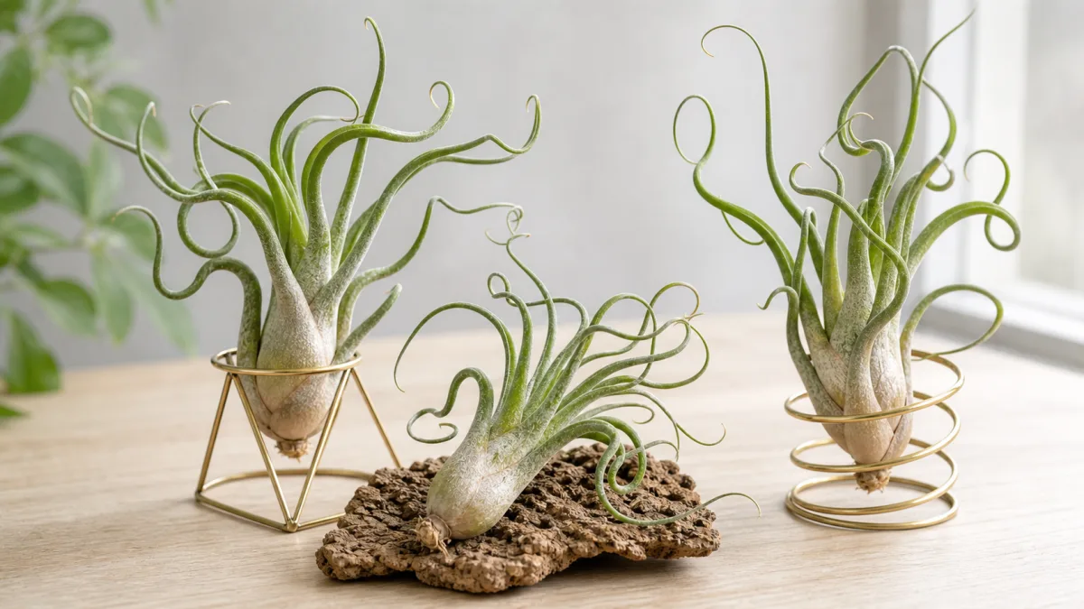 Tillandsia caput-medusae plants with bulbous bases and curling leaves